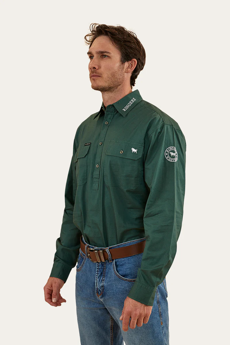 Kreiger Mens Half Button Work Shirt- Pine