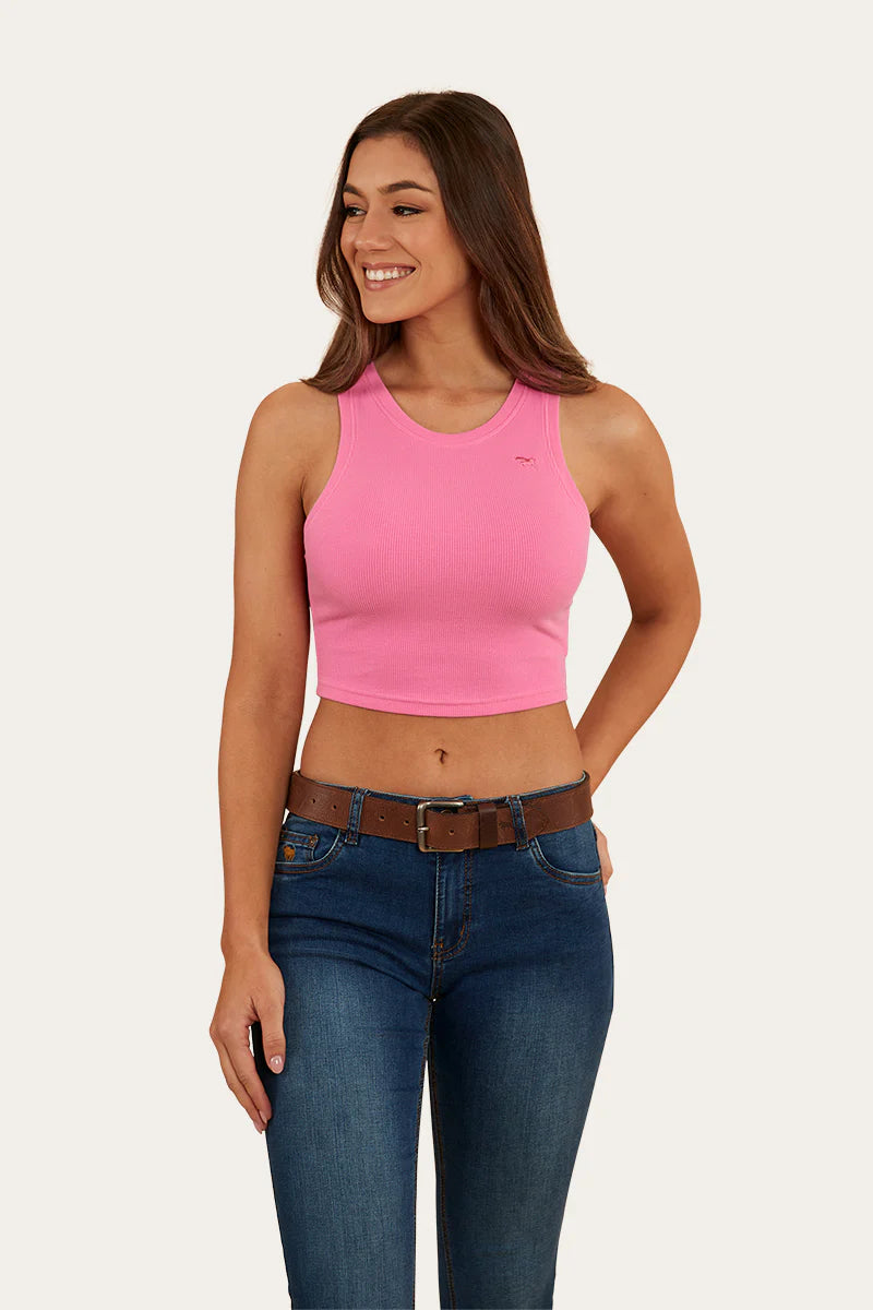 Paige Womens Cropped 2x2 Rib Tank- Pink