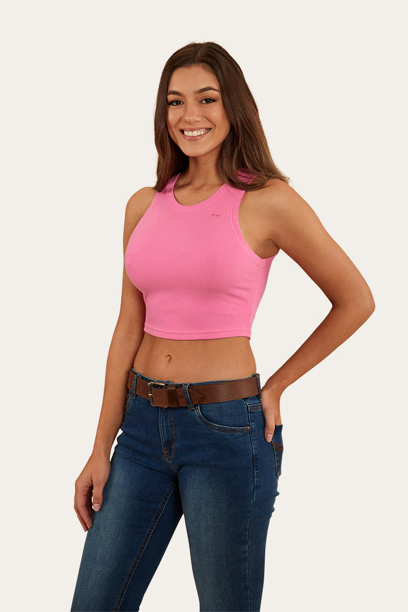 Paige Womens Cropped 2x2 Rib Tank- Pink