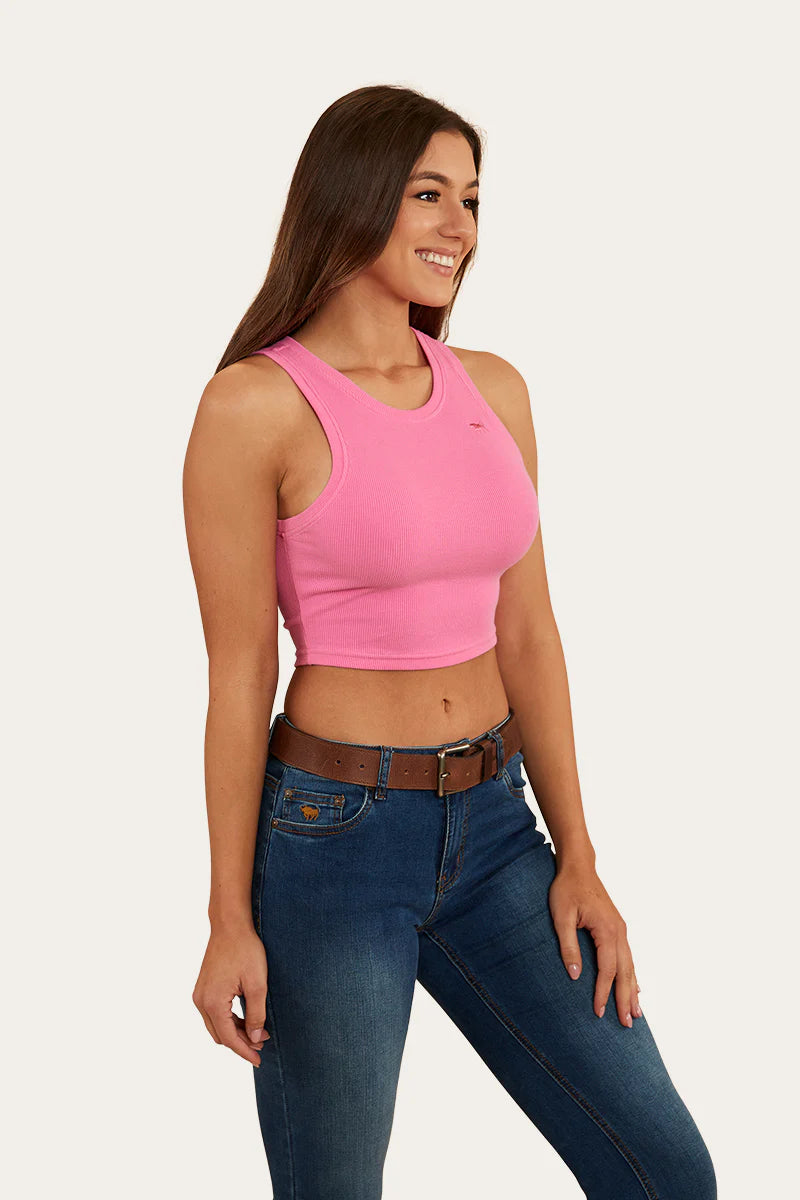 Paige Womens Cropped 2x2 Rib Tank- Pink