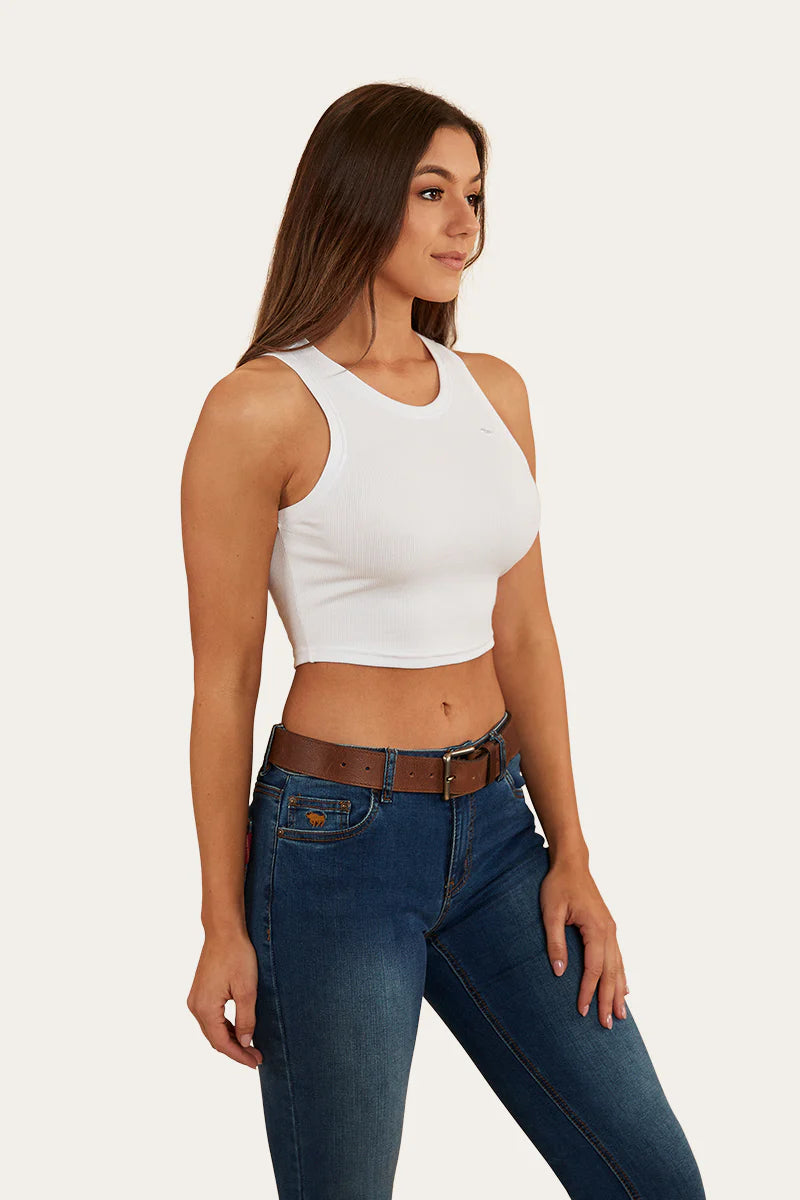 Paige Womens Cropped 2x2 Rib Tank - White