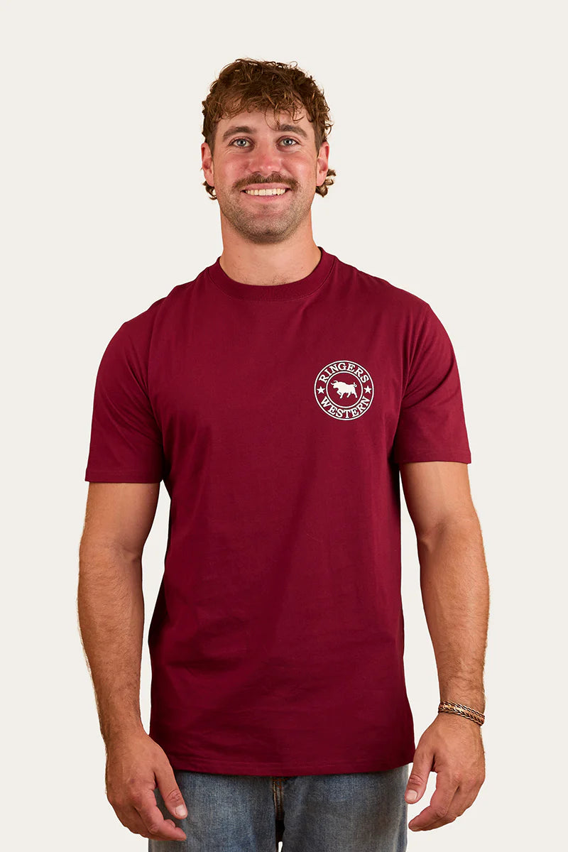 Signature Bull Mens Classic Fit T-Shirt - Burgundy/White