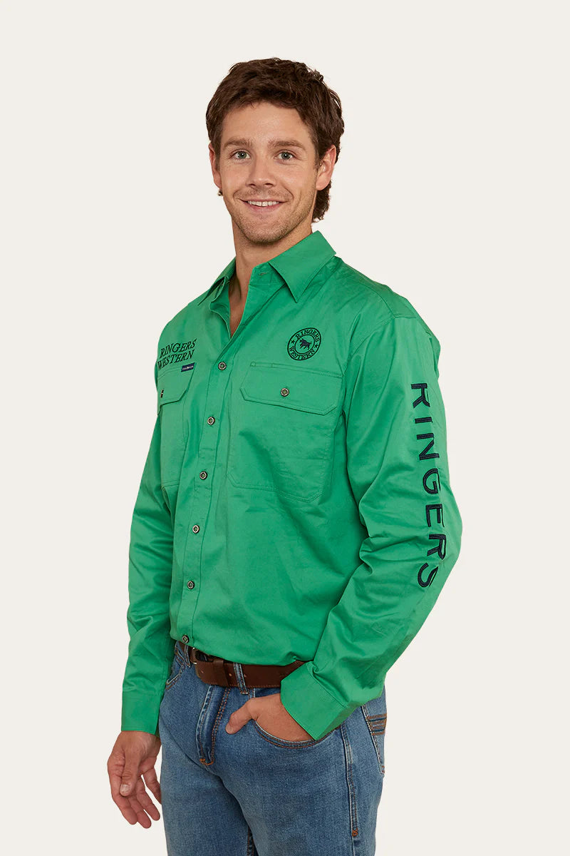 Hawkeye Mens Full Button Work Shirt - Kelly Green/Navy