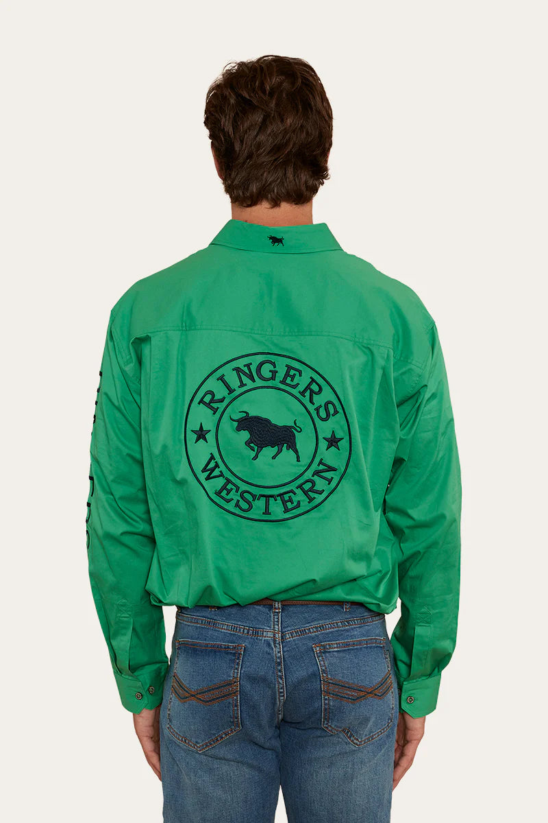 Hawkeye Mens Full Button Work Shirt - Kelly Green/Navy