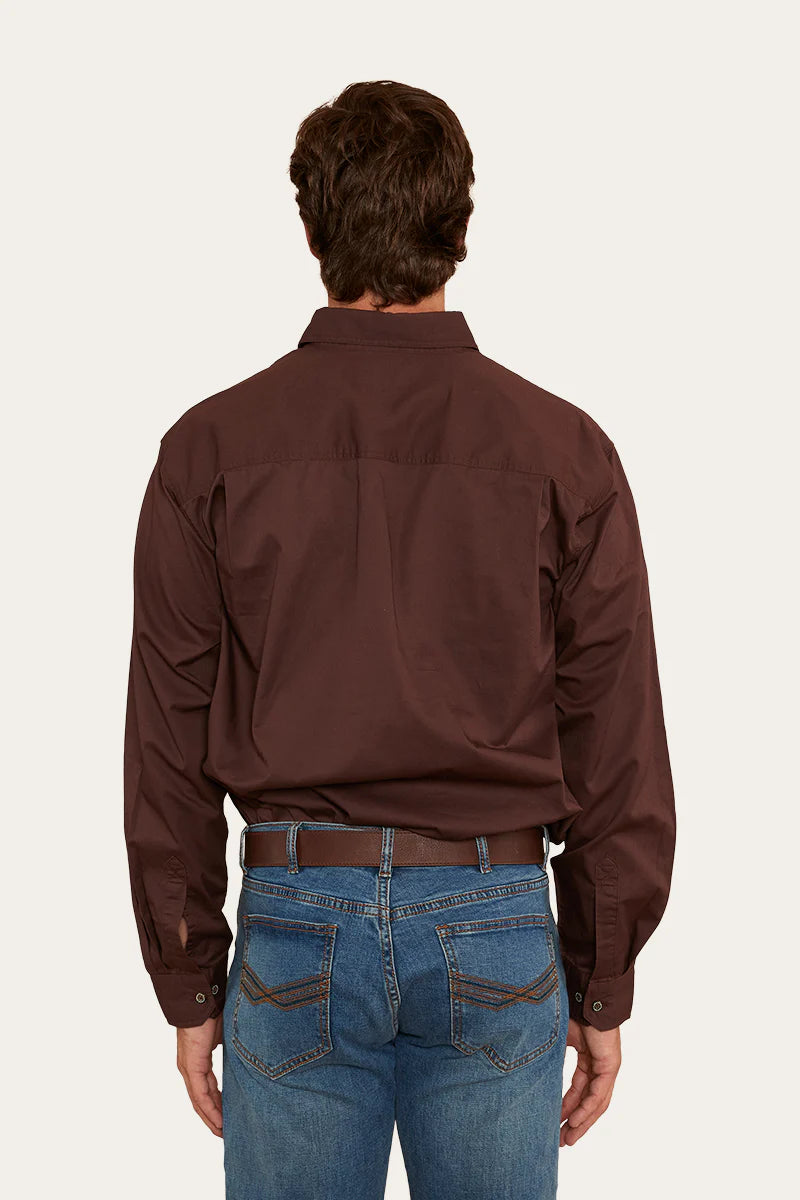 King River Mens Half Button Work Shirt - Chocolate