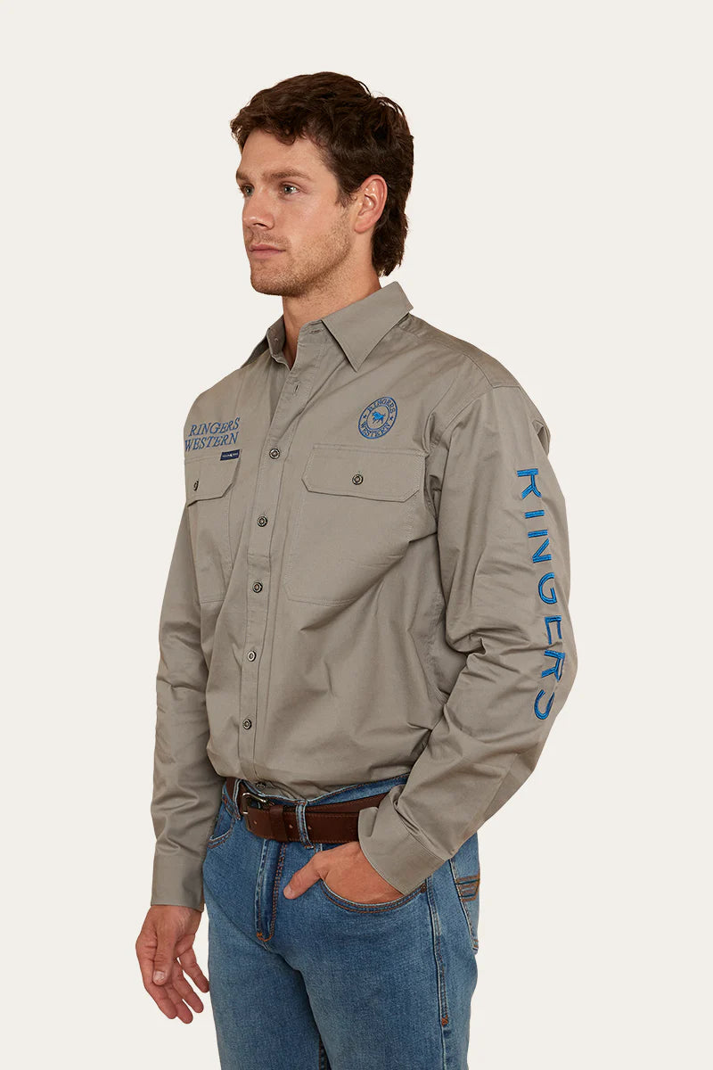 Hawkeye Mens Full Button Work Shirt - Grey/Snorkel Blue
