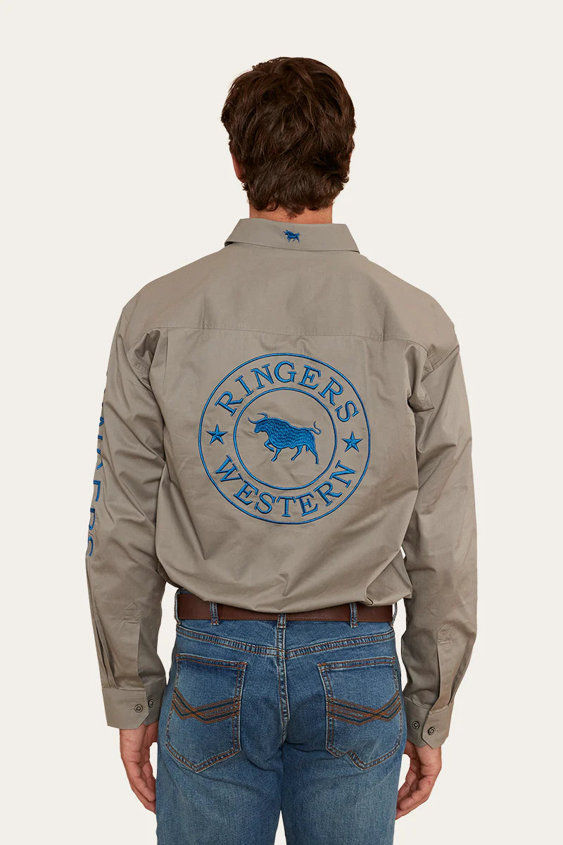 Hawkeye Mens Full Button Work Shirt - Grey/Snorkel Blue