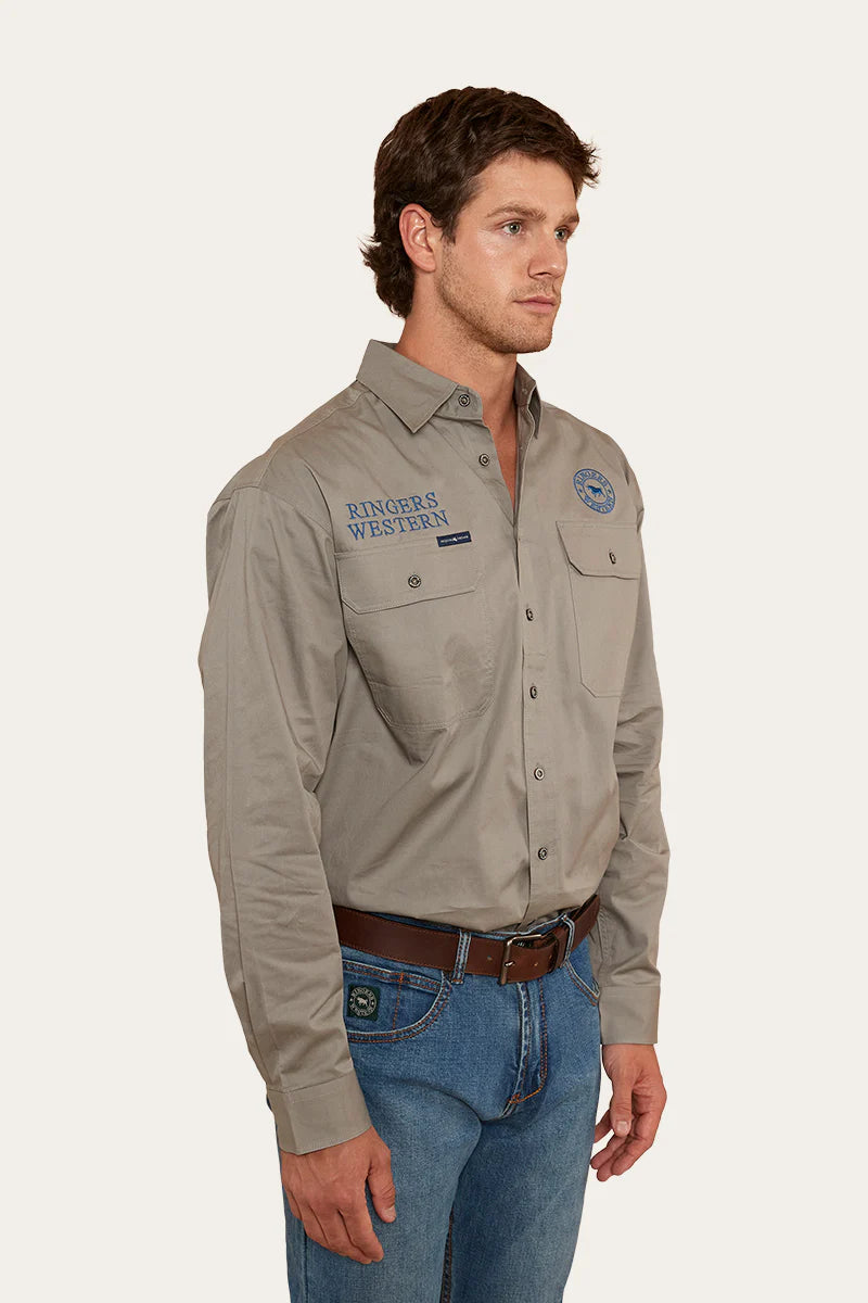 Hawkeye Mens Full Button Work Shirt - Grey/Snorkel Blue