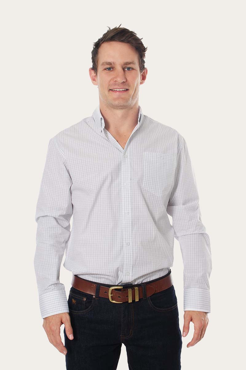 Territory Mens Business Check Dress Shirt - White/Blue