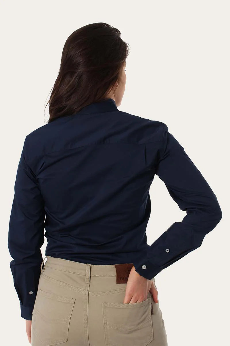 Longreach Womens Plain Stretch Poplin Dress Shirt - Navy