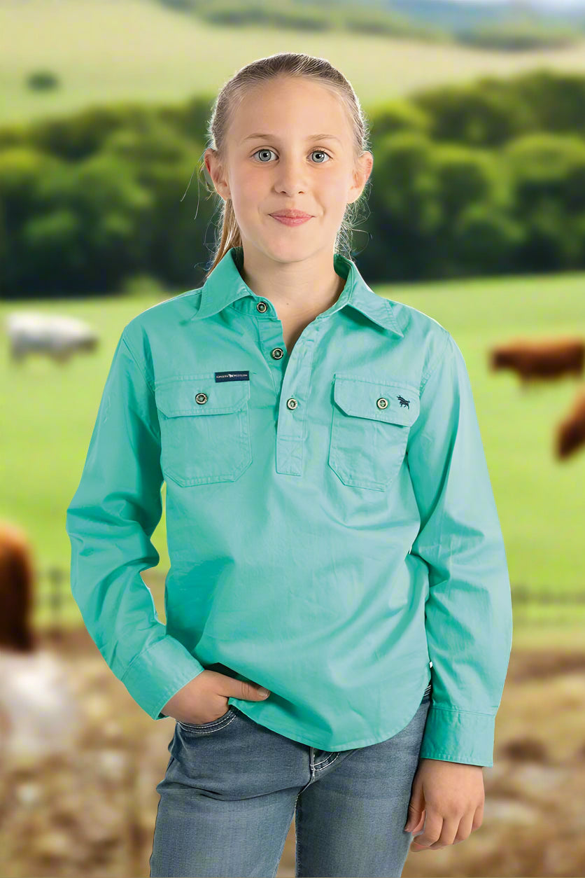 Ord River Kids Half Button Work Shirt - Mint