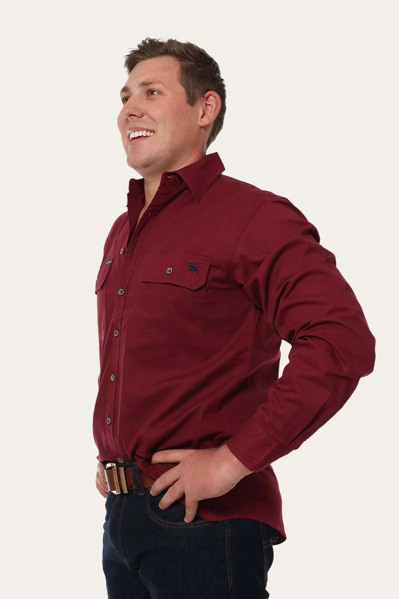 King River Mens Full Button Work Shirt - Burgundy - Ringers Western Toowoomba