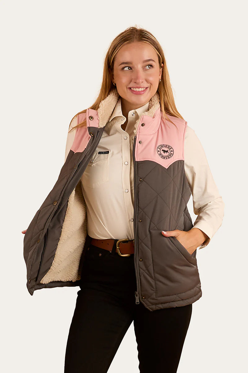 Selwyn Womens Puffer Vest - Charcoal/Pink