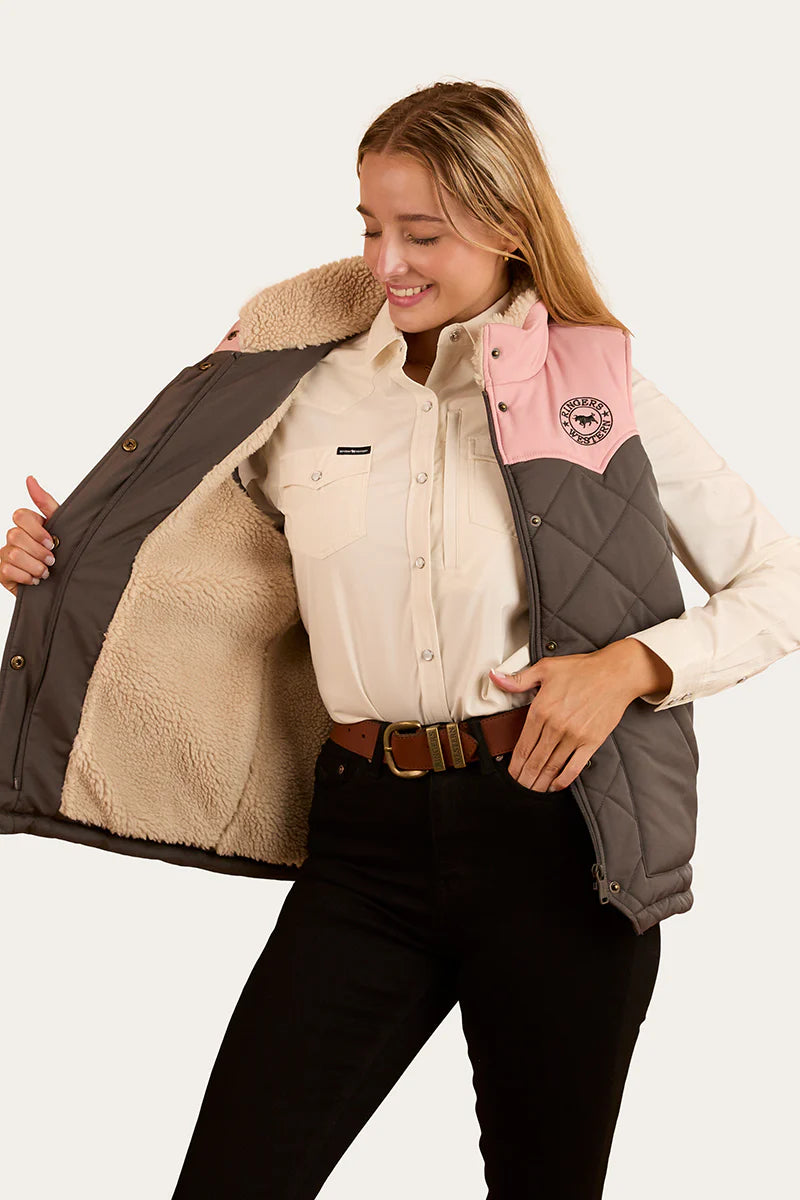 Selwyn Womens Puffer Vest - Charcoal/Pink