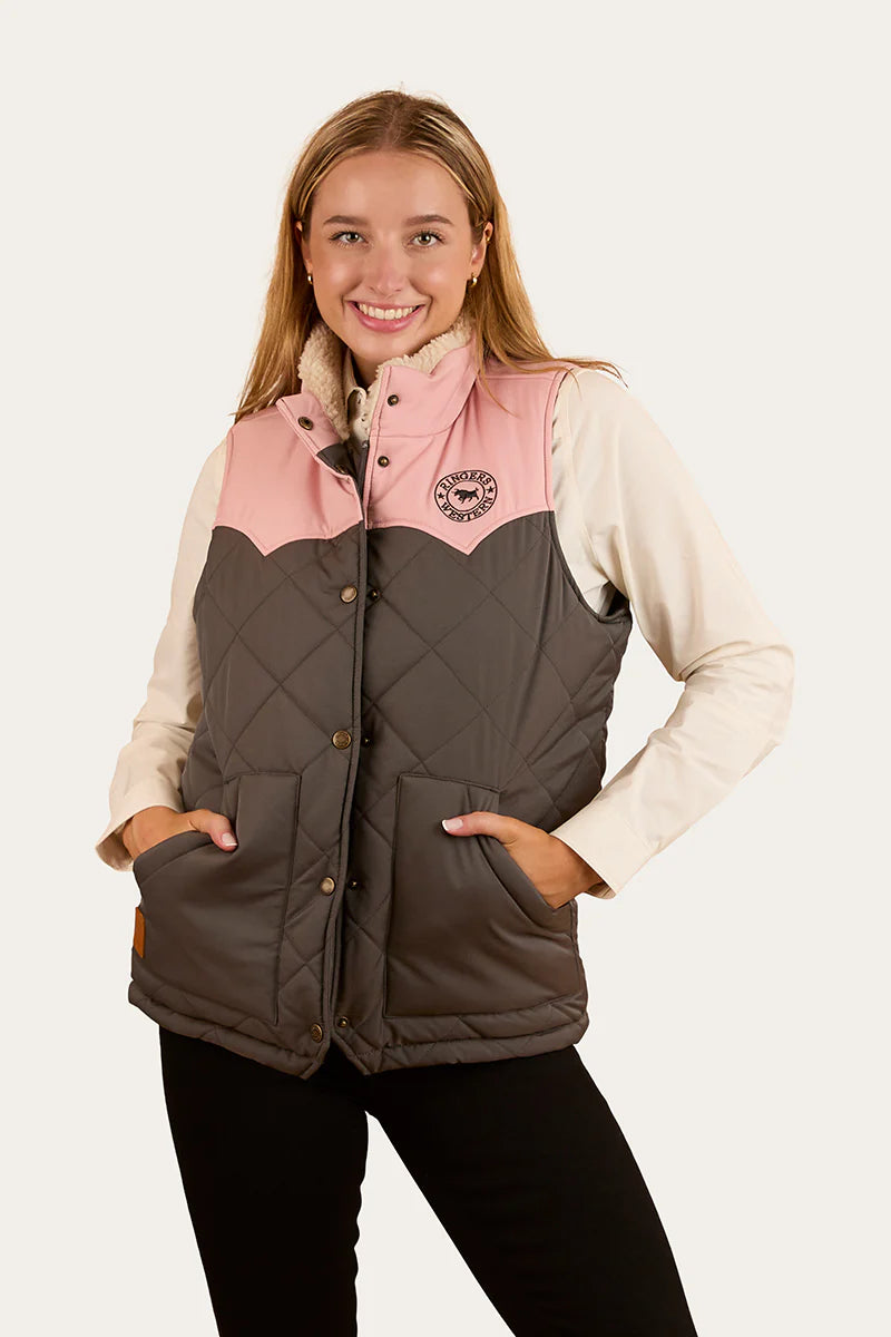 Selwyn Womens Puffer Vest - Charcoal/Pink
