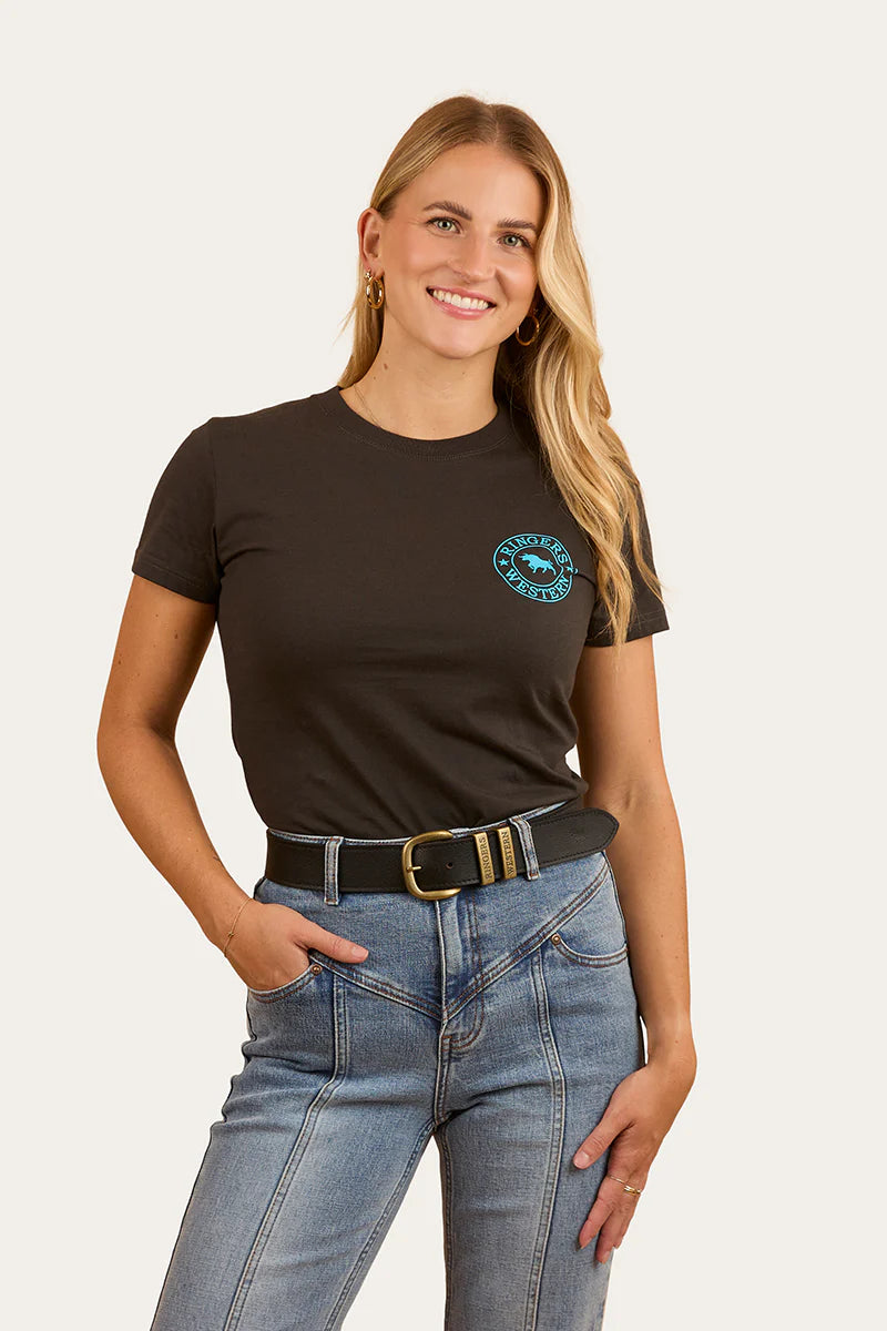 Signature Bull Womens Classic Fit T-Shirt - Charcoal/Aqua
