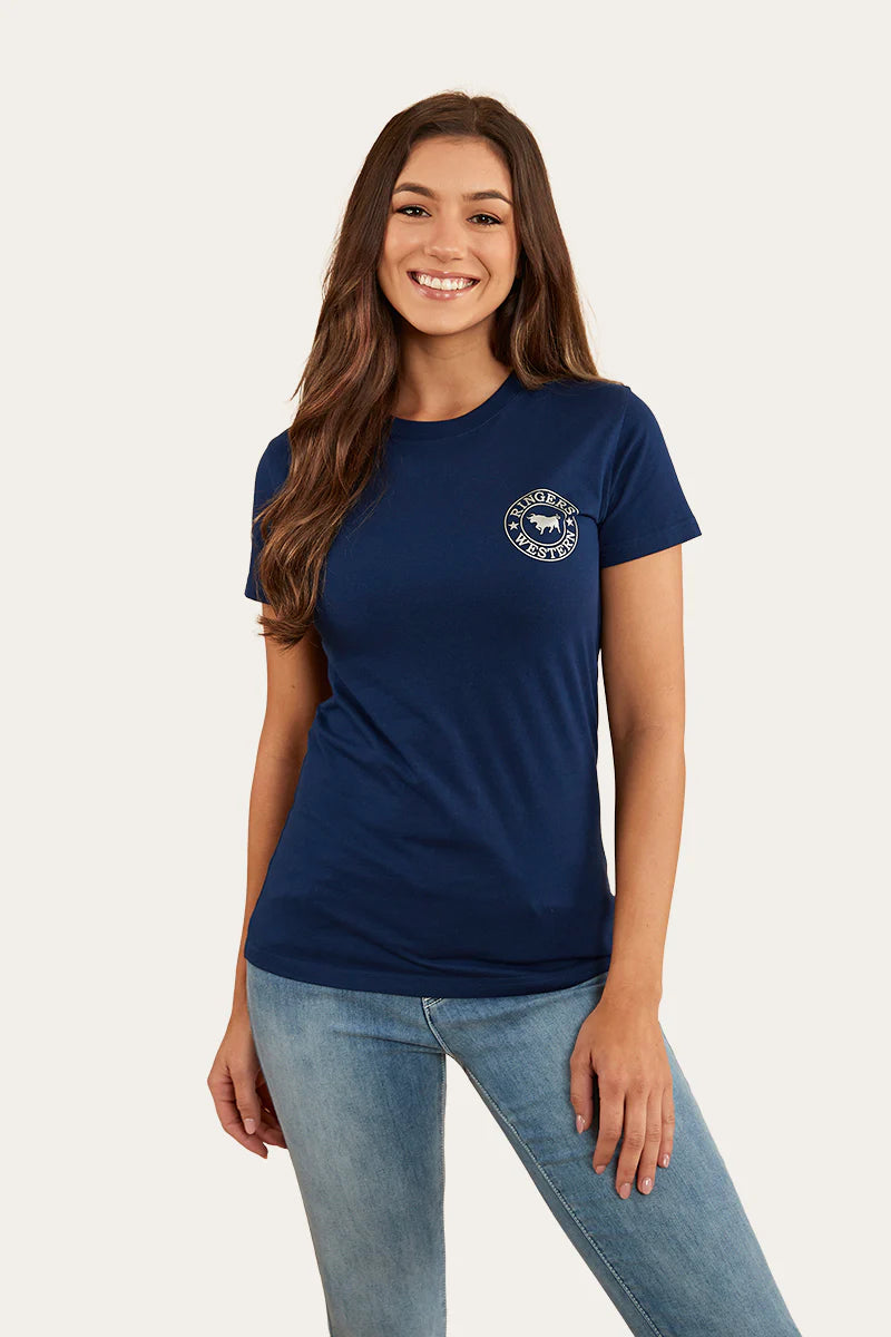 Signature Bull Womens Classic Fit T-Shirt- Navy/Silver