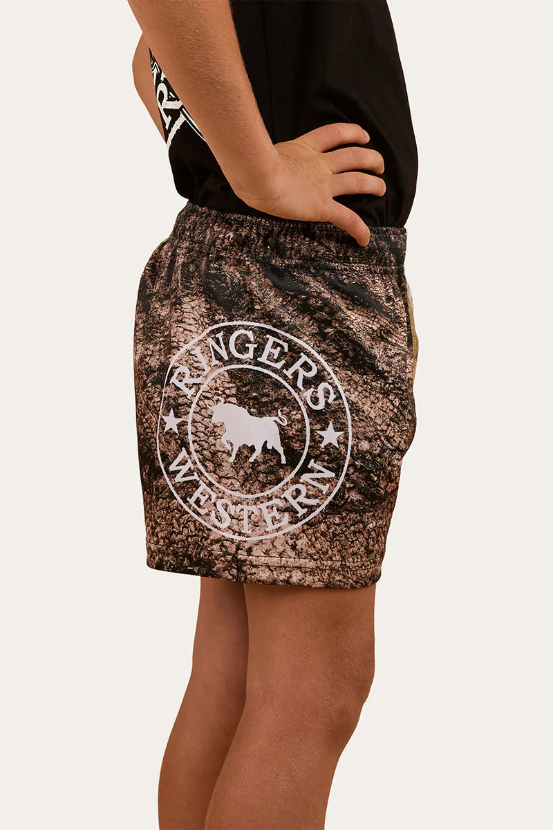 Out Bush Kids Footy Short - Black/Multi