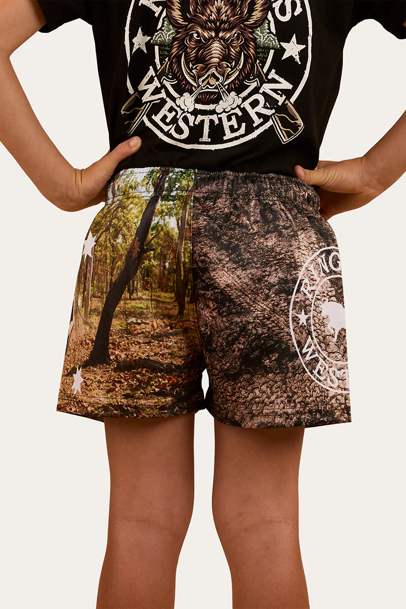 Out Bush Kids Footy Short - Black/Multi