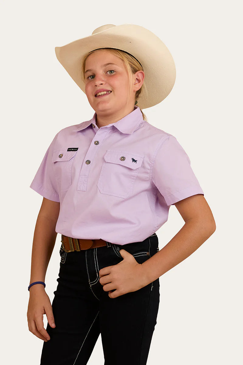Ord River Kids Half Button Short Sleeve Work Shirt - Lavender