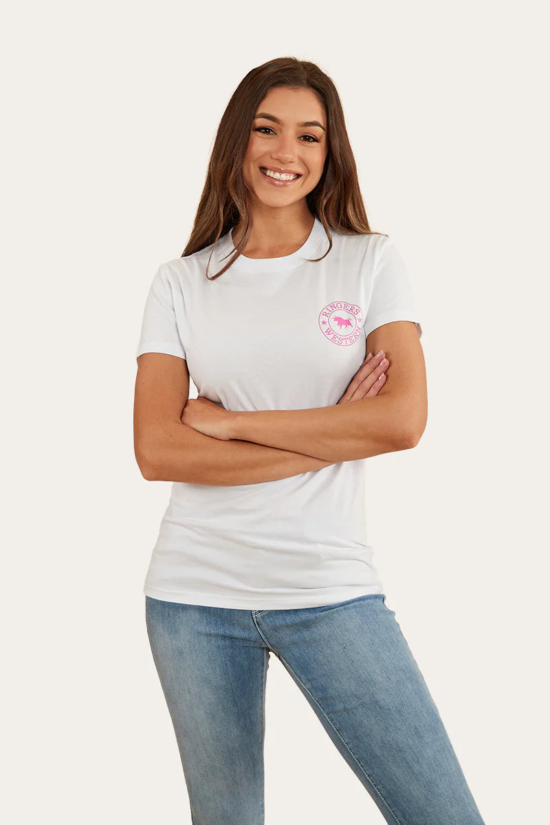 Signature Bull Womens Classic Fit T-Shirt - White/Glitter Pink