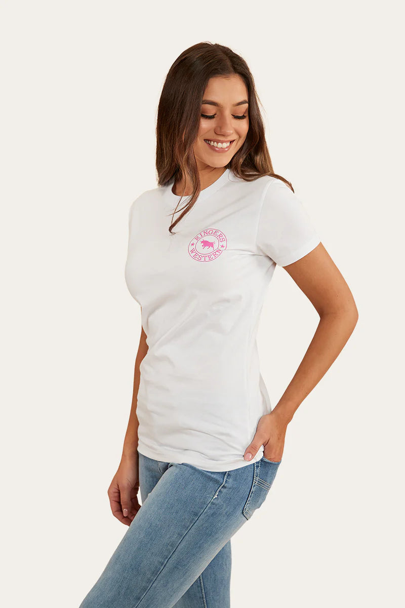 Signature Bull Womens Classic Fit T-Shirt - White/Glitter Pink