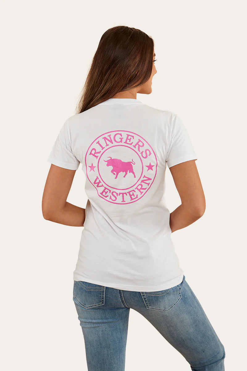 Signature Bull Womens Classic Fit T-Shirt - White/Glitter Pink
