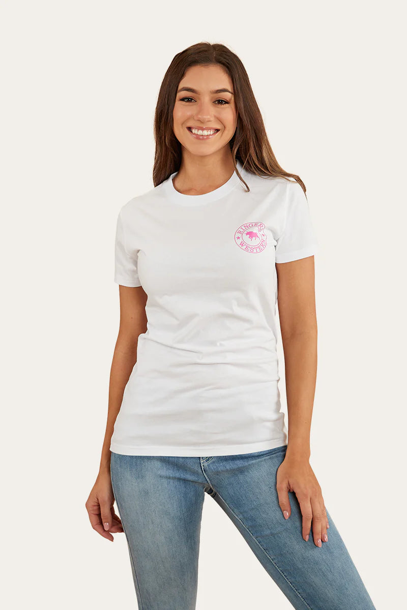 Signature Bull Womens Classic Fit T-Shirt - White/Glitter Pink