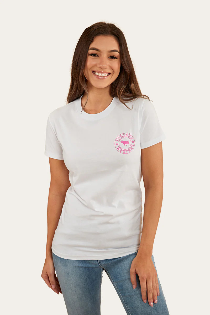Signature Bull Womens Classic Fit T-Shirt - White/Glitter Pink