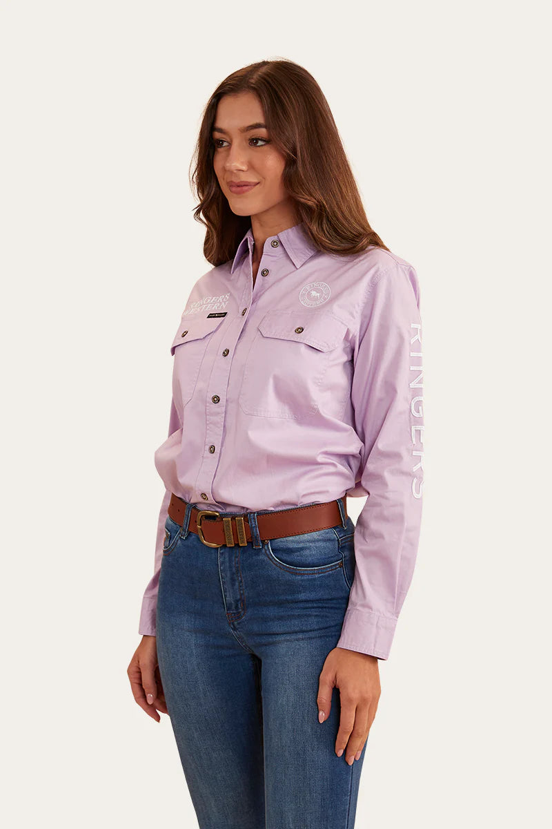 Signature Jillaroo Womens Full Button Work Shirt- Lavender/White