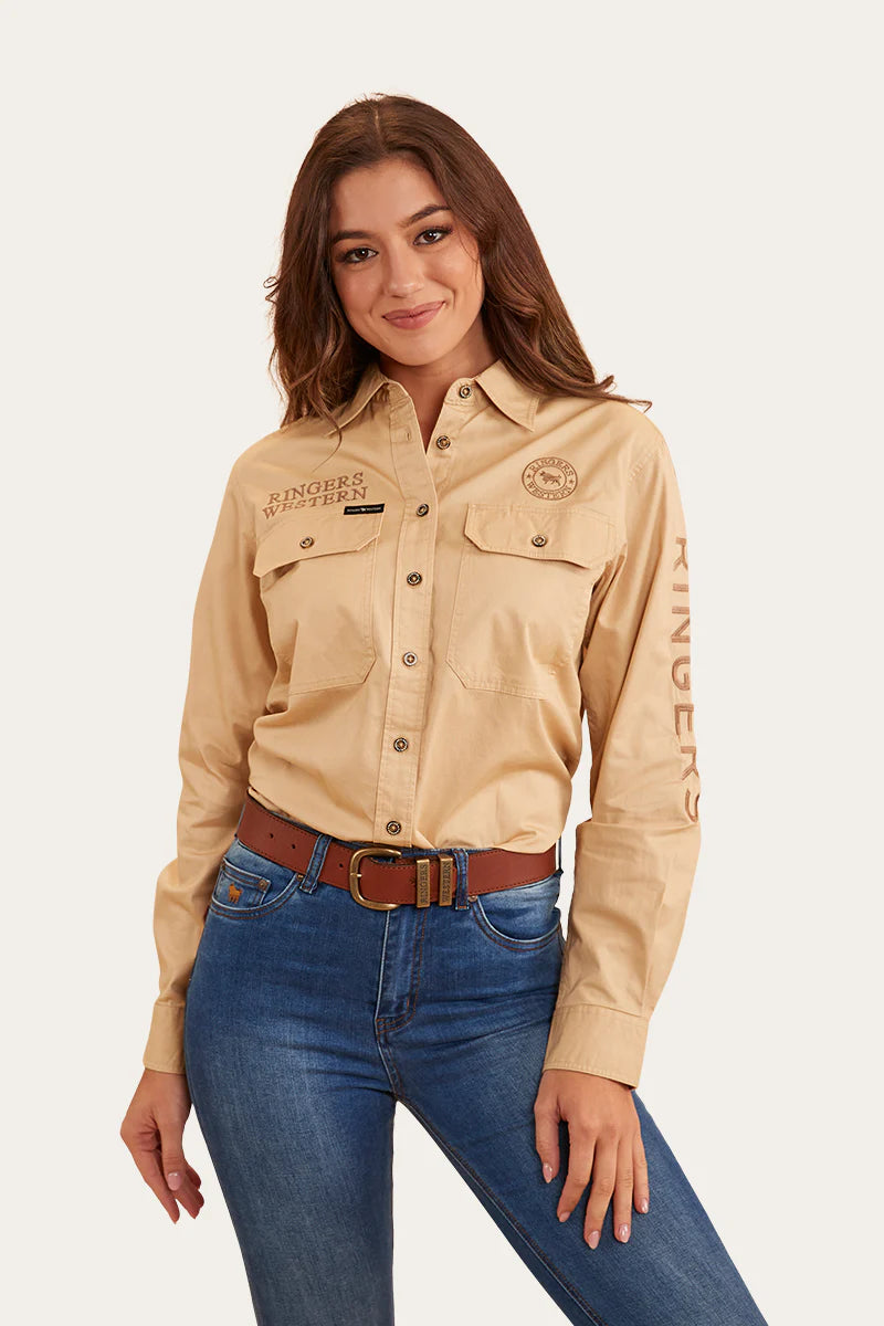 Signature Jillaroo Womens Full Button Work Shirt - Dark Sand / Clay