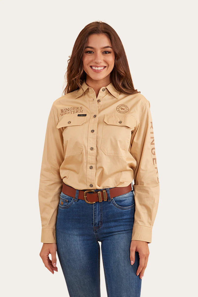 Signature Jillaroo Womens Full Button Work Shirt - Dark Sand / Clay