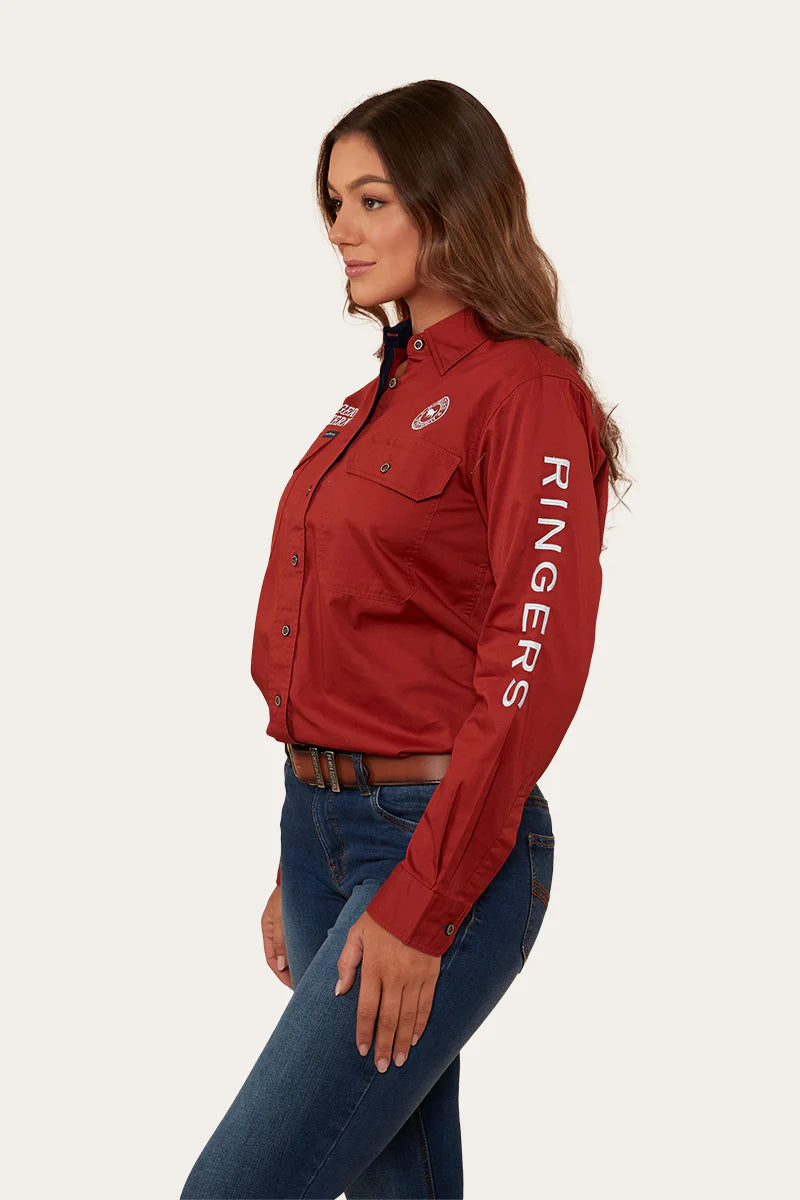 Signature Jillaroo Womens Full Button Work Shirt- Terracotta/White