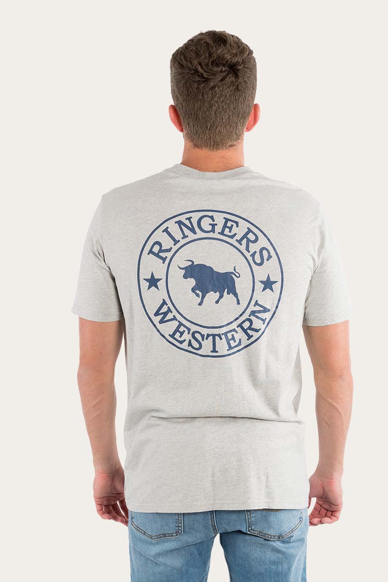 Signature Bull Mens Classic Fit T-Shirt - Grey Marle/Navy