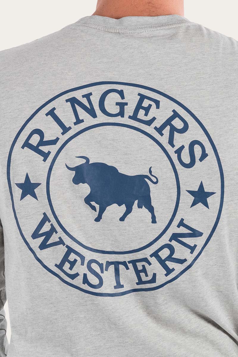 Signature Bull Mens Classic Fit T-Shirt - Grey Marle/Navy