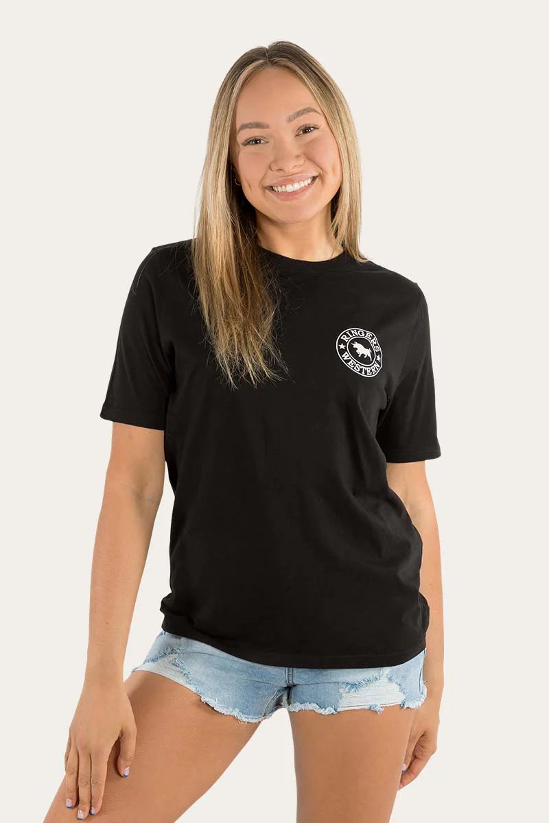 Signature Bull Womens Loose Fit T-Shirt - Black/White - Ringers Western Toowoomba