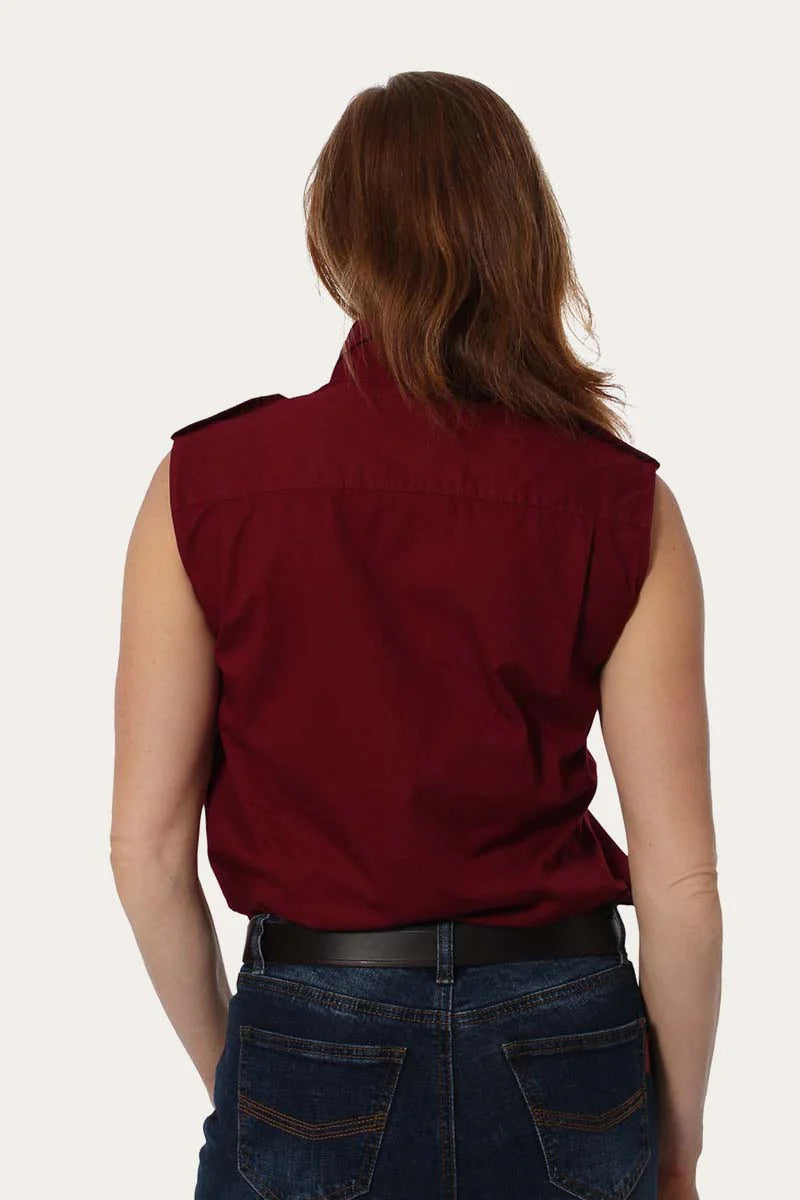 Pentecost River Womens Sleeveless Full Button Work Shirt- Burgundy - Ringers Western Toowoomba