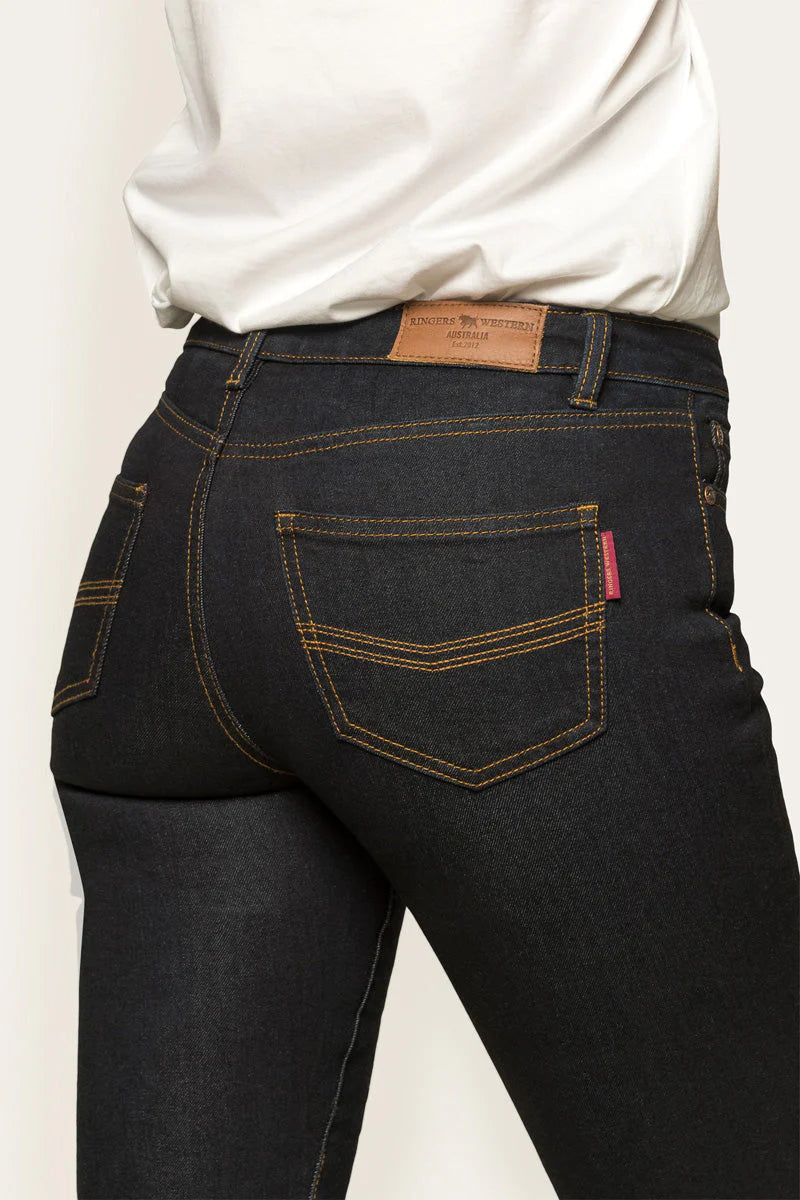 VICTORIA WOMENS MID RISE STRAIGHT LEG JEAN - DARK BLUE - Ringers Western Toowoomba