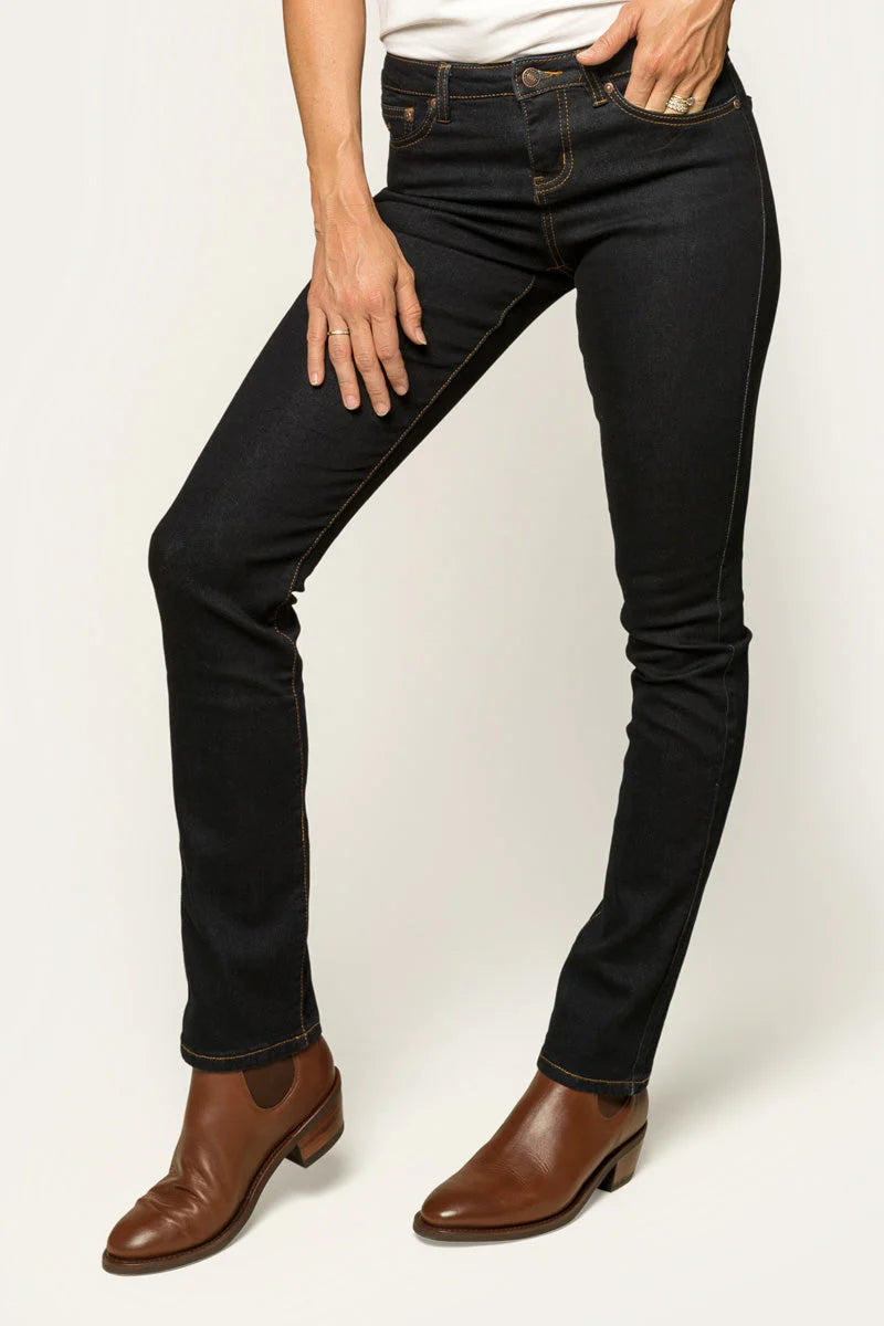 VICTORIA WOMENS MID RISE STRAIGHT LEG JEAN - DARK BLUE - Ringers Western Toowoomba