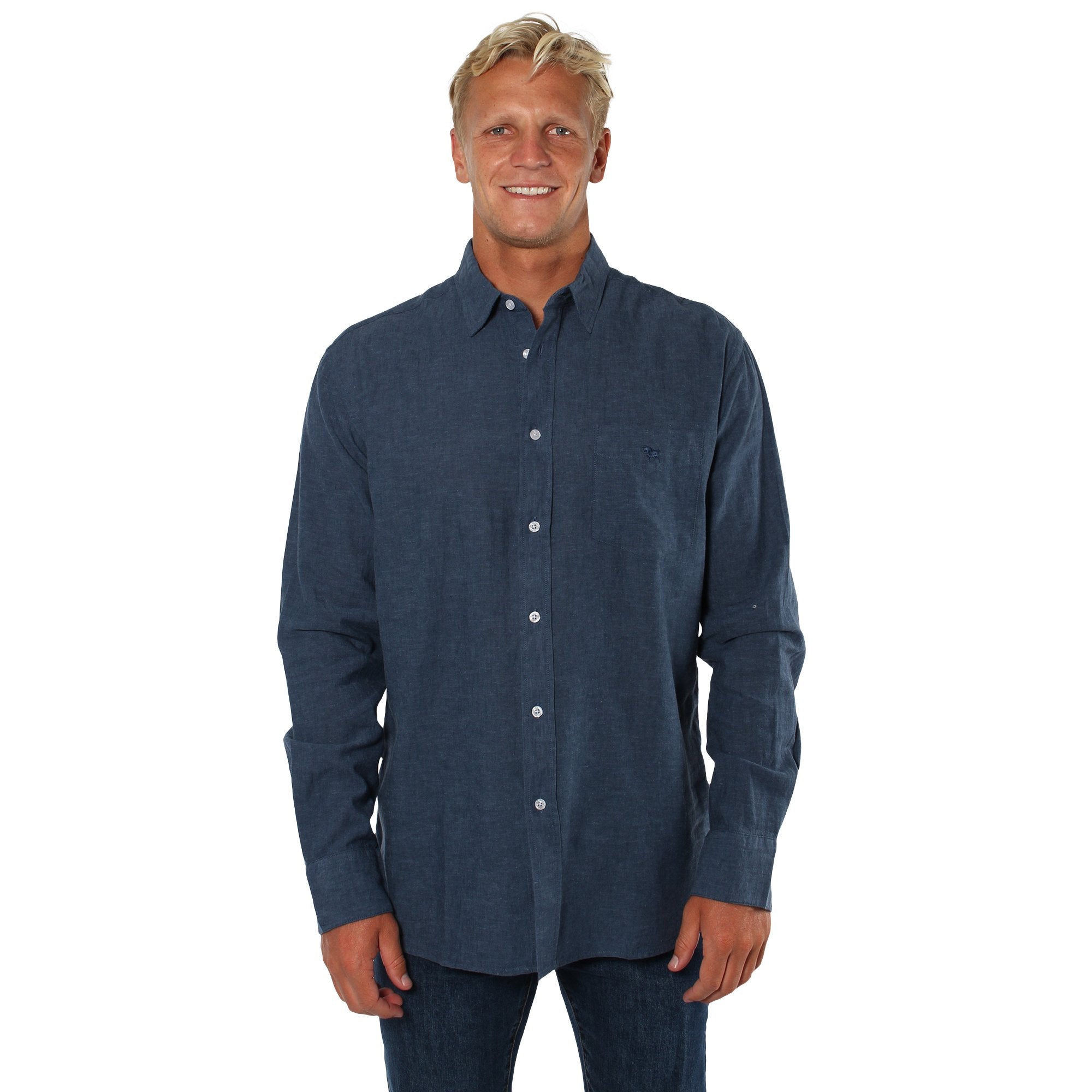 Glenmorgan Mens Relaxed Linen Dress Shirt - Steel Blue - Ringers Western Toowoomba