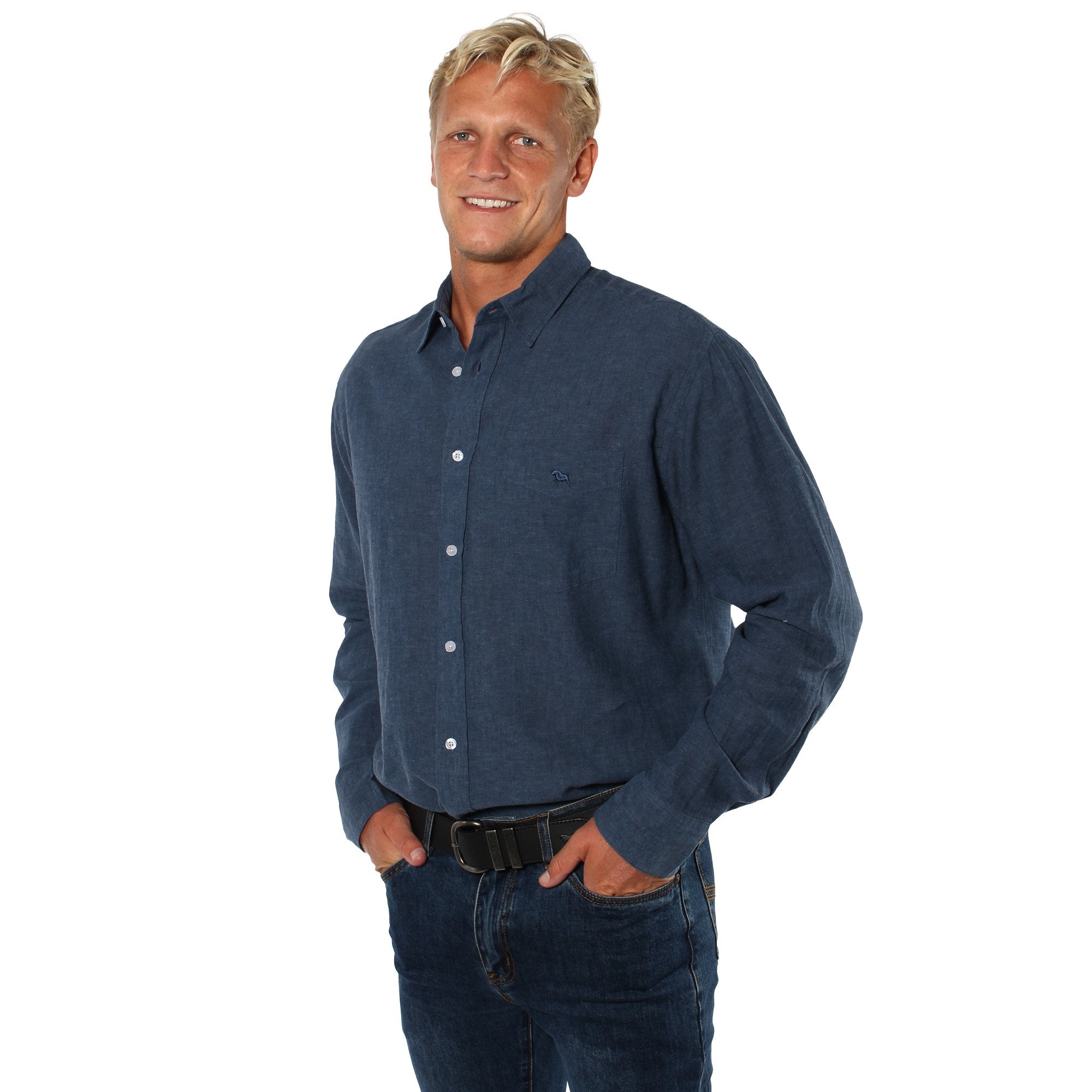 Glenmorgan Mens Relaxed Linen Dress Shirt - Steel Blue - Ringers Western Toowoomba