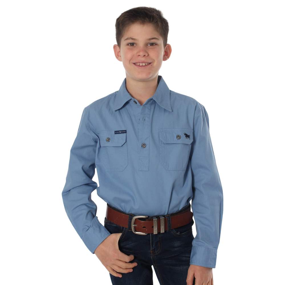 Ord River Kids Half Button Work Shirt -Denim Blue