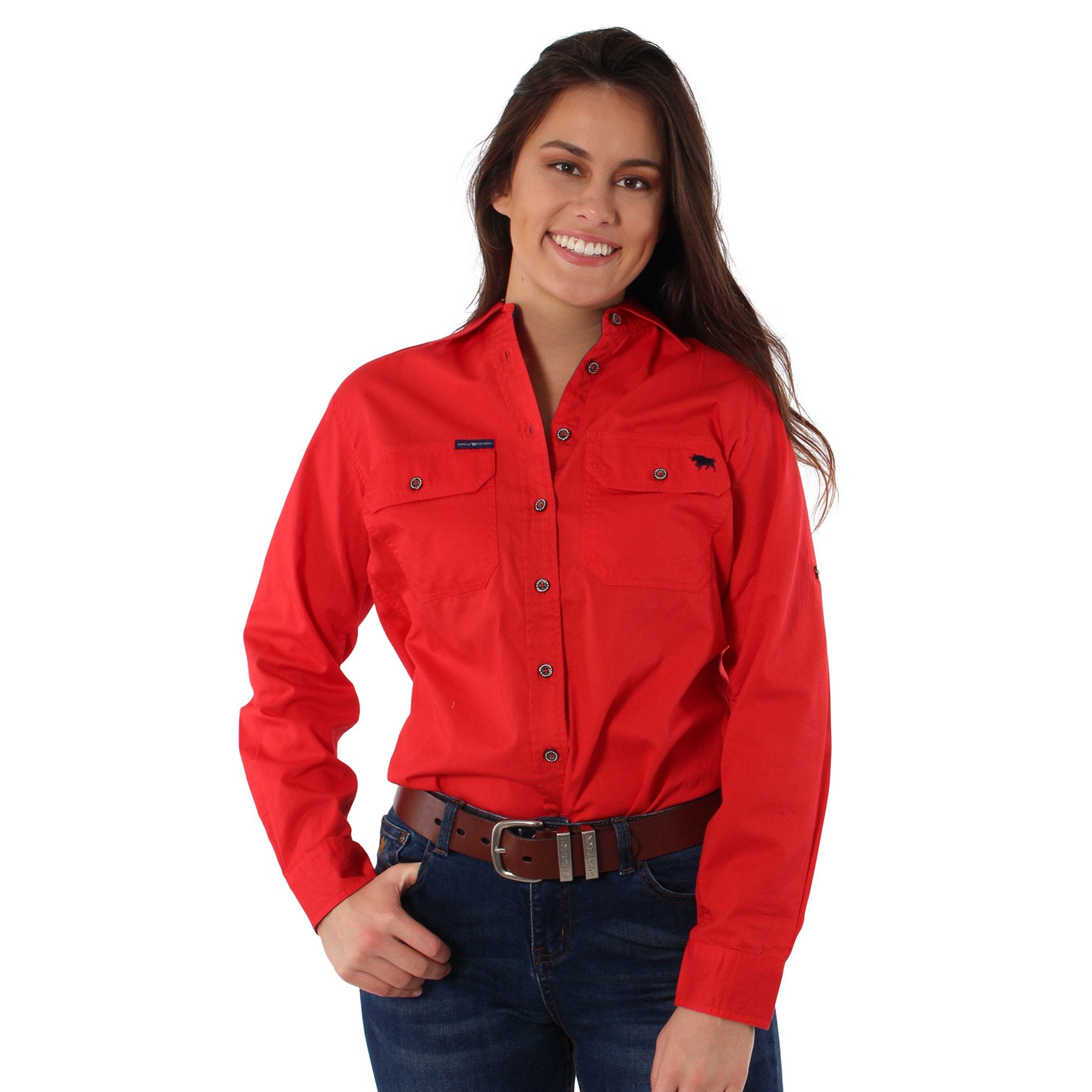 Pentecost River Womens Full Button Work Shirt - Red