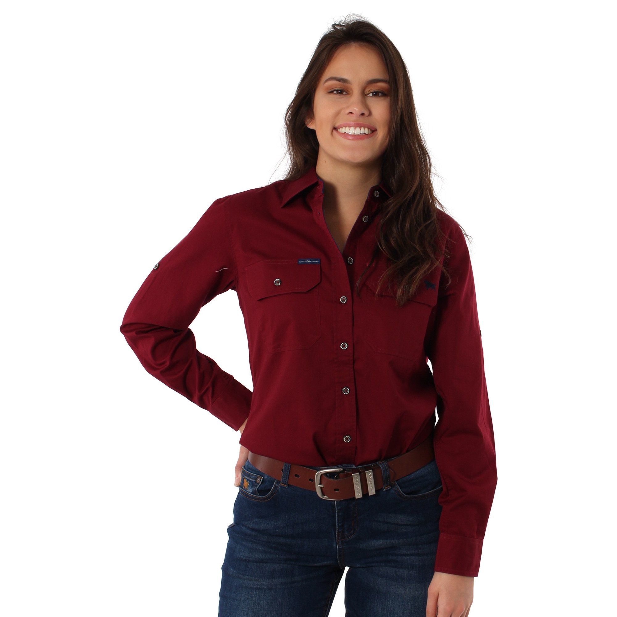 Pentecost River Womens Full Button Work Shirt - Burgundy