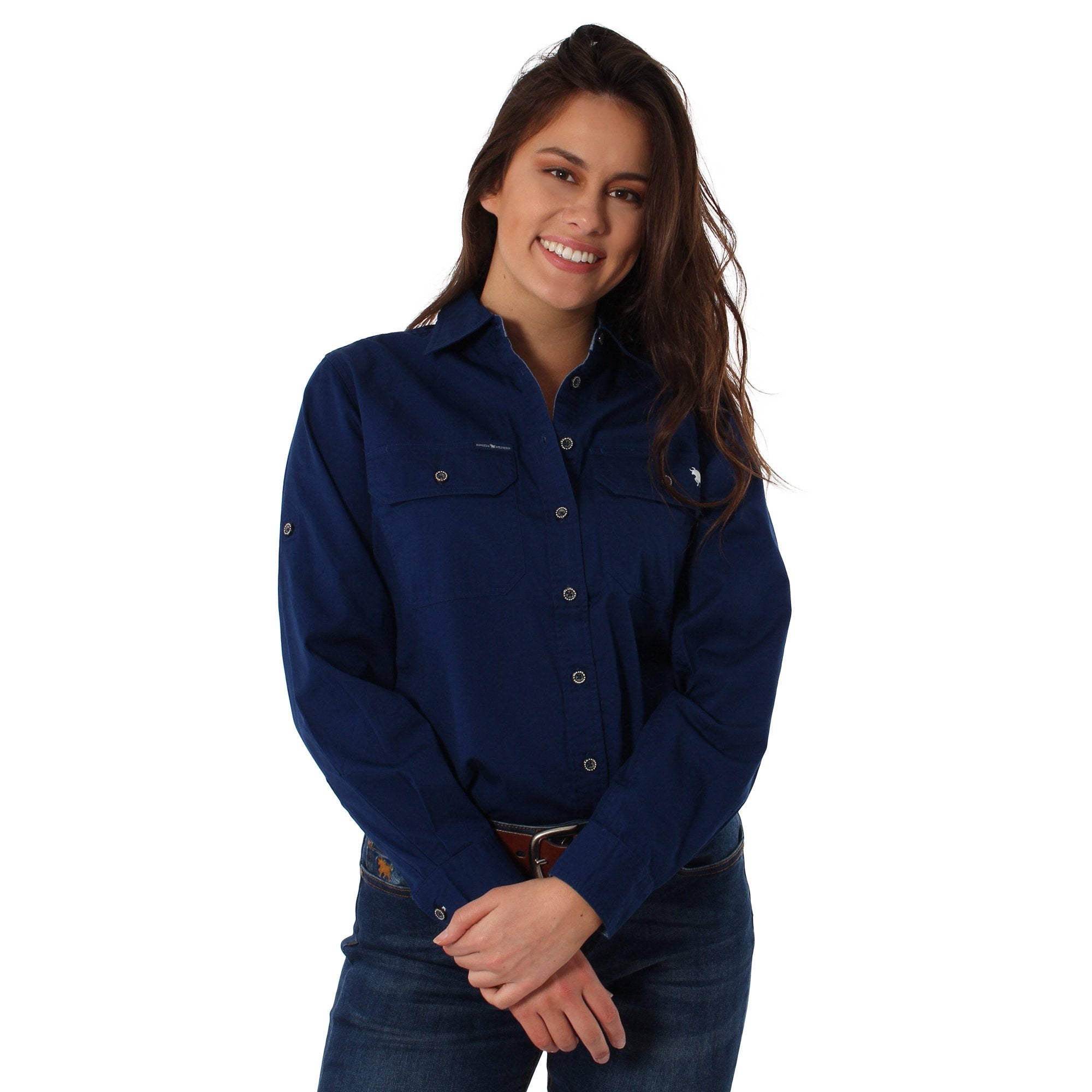 Pentecost River Womens Full Button Work Shirt - Navy