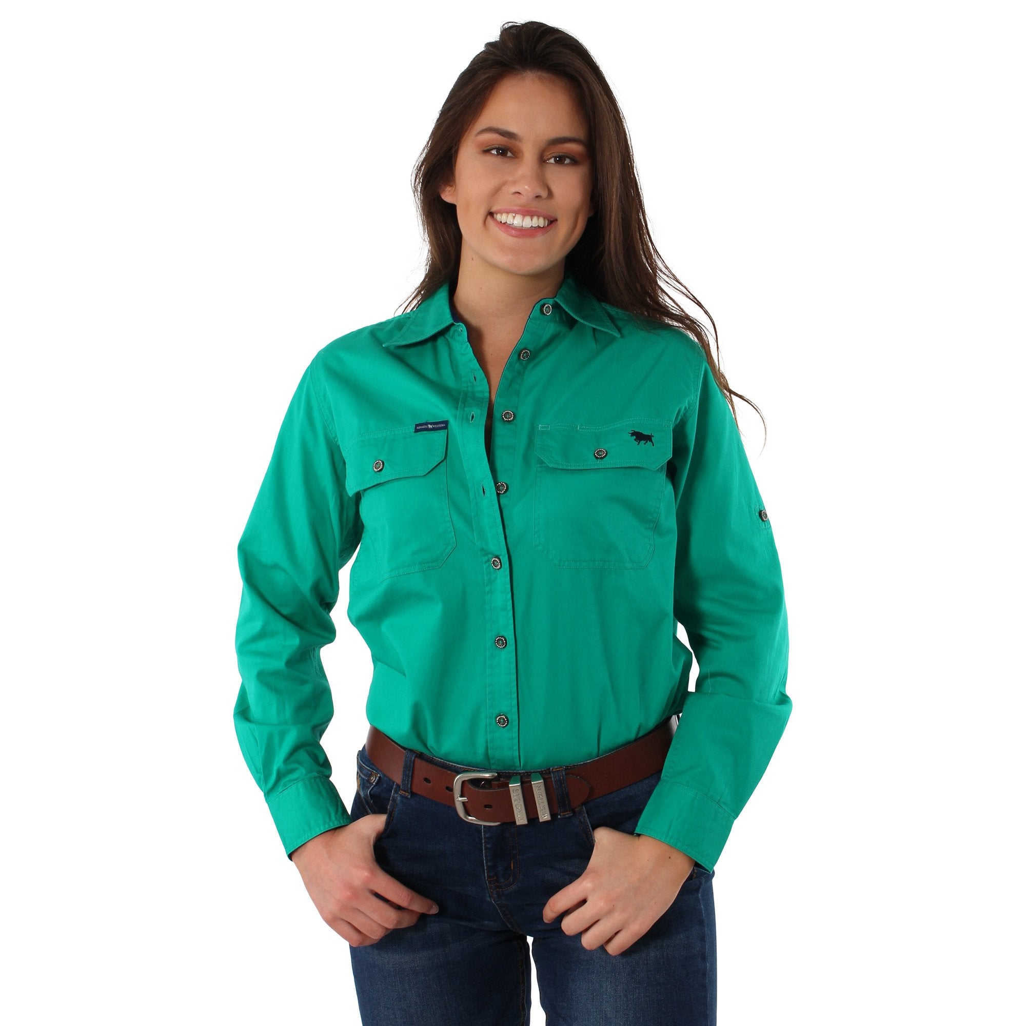 Pentecost River Womens Full Button Work Shirt - Green