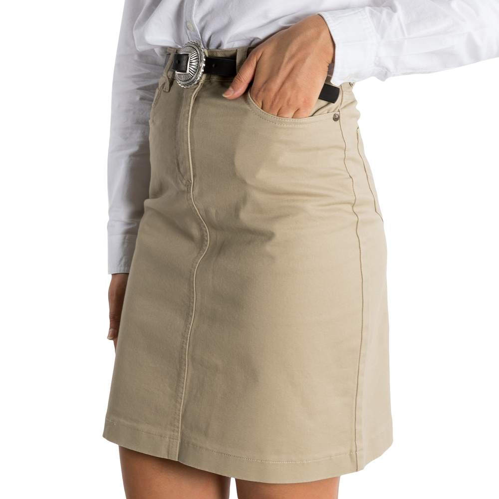 Maree Womens 5 Pocket Stretch Drill Skirt - Khaki