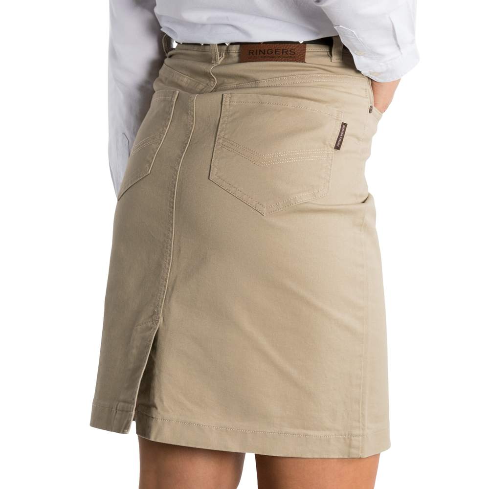 Maree Womens 5 Pocket Stretch Drill Skirt - Khaki