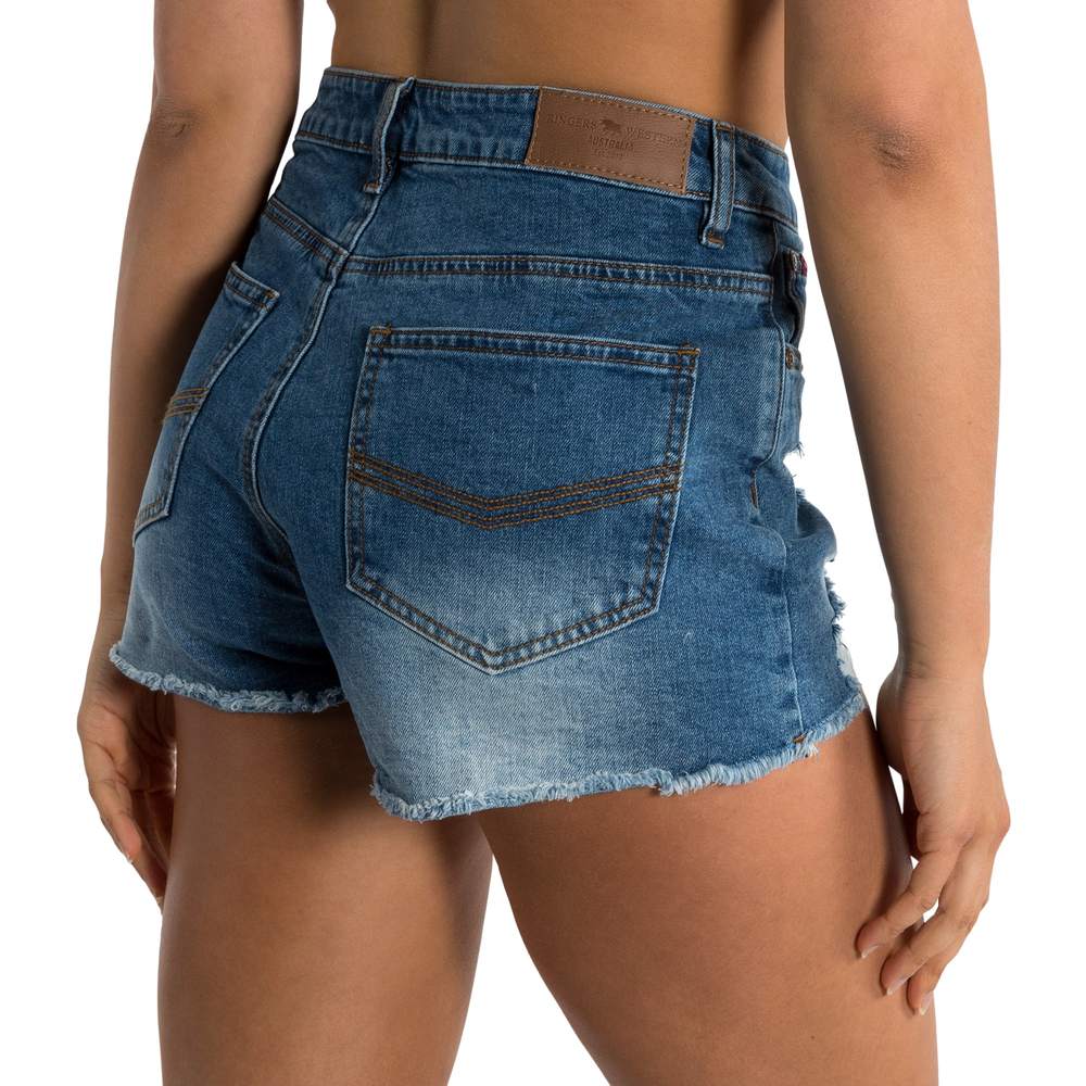 Jessie Womens Mid Rise Ripped Denim Short - True Blue - Ringers Western Toowoomba