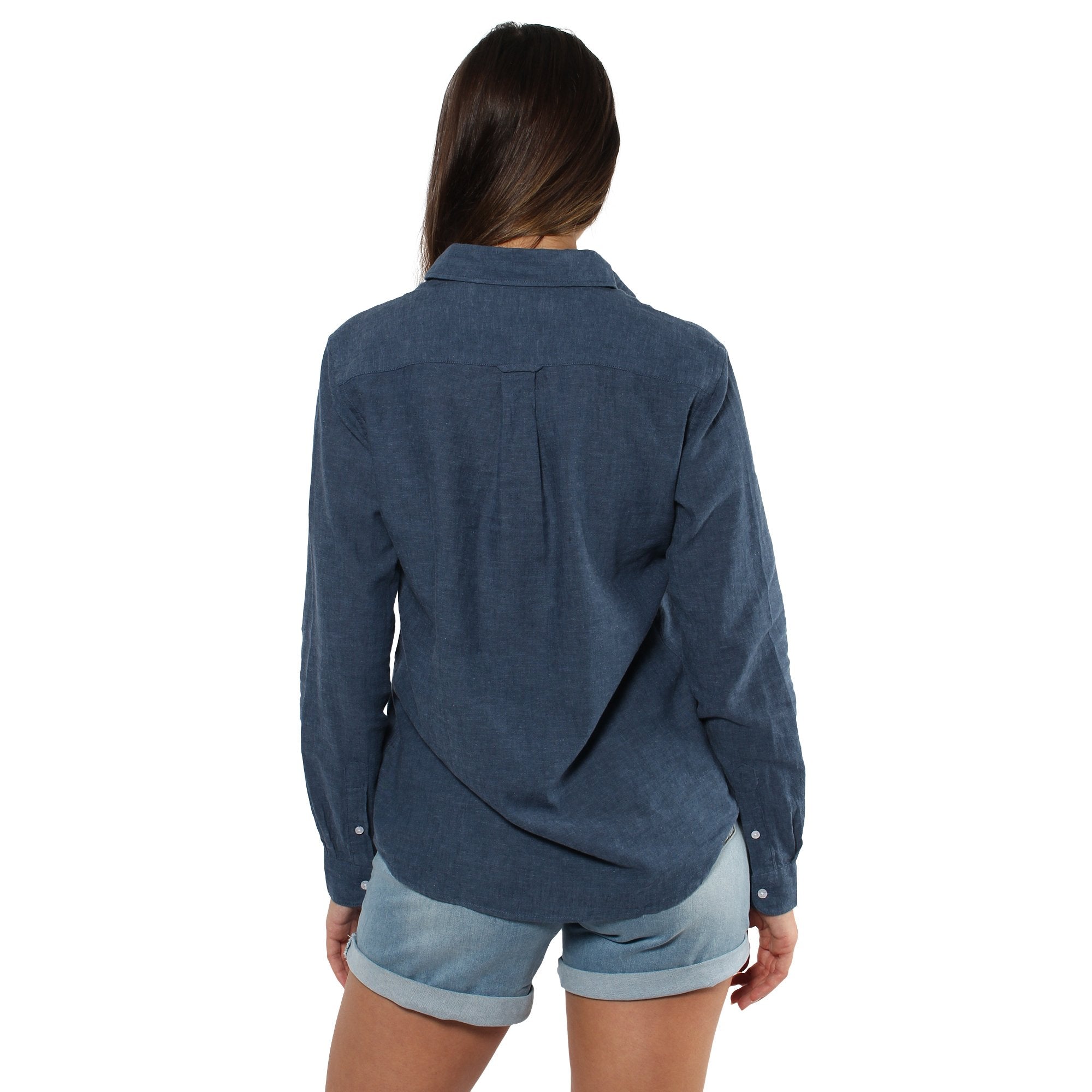 HAYLEY WOMENS RELAXED LINEN DRESS SHIRT - STEEL BLUE - Ringers Western Toowoomba